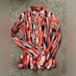 Apt 9 Coral Black and White Button Up Long Sleeve Blouse